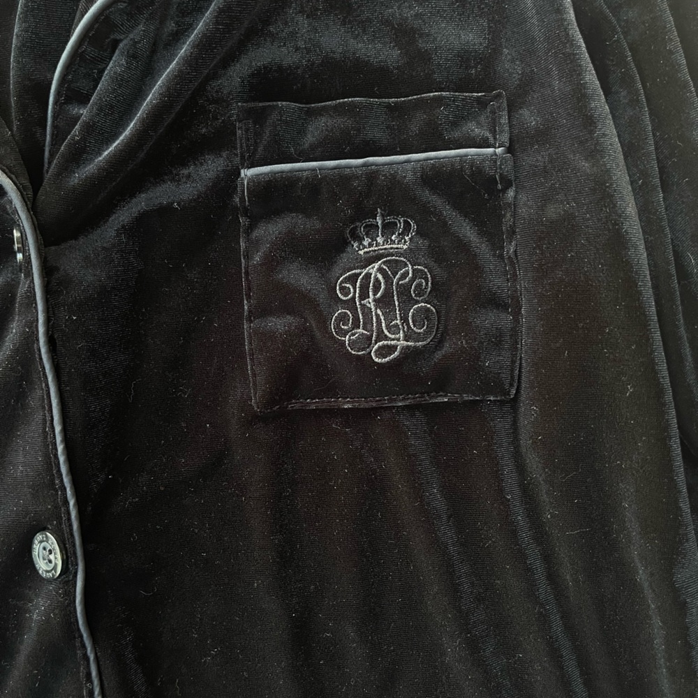 Lauren Ralph Lauren womens velvet pajama top LG black label logo Large - Picture 5 of 6